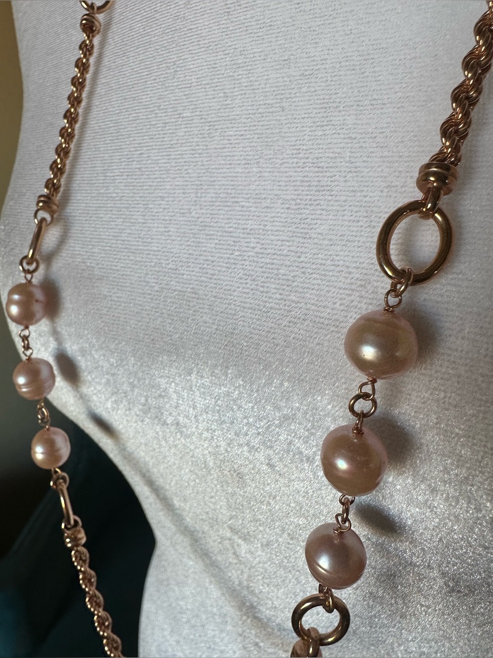 Honora Bronze Italy 36” Pale Pink Baroque Pearl Long Necklace Rose Gold Tone